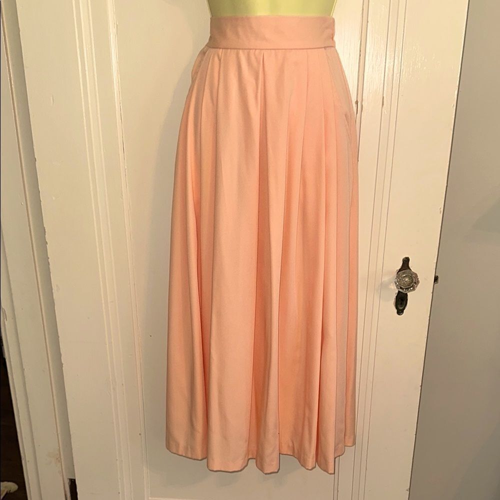 Vintage 70s/80s Bedford Fair Peachy Pink Full Pleat Front Midi Skirt